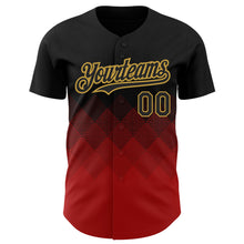 Загрузить изображение в средство просмотра галереи, Custom Black Red-Old Gold 3D Pattern Design Gradient Square Shapes Authentic Baseball Jersey