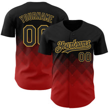 Загрузить изображение в средство просмотра галереи, Custom Black Red-Old Gold 3D Pattern Design Gradient Square Shapes Authentic Baseball Jersey