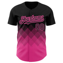 Загрузить изображение в средство просмотра галереи, Custom Black Pink 3D Pattern Design Gradient Square Shapes Authentic Baseball Jersey