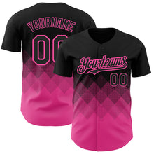 Загрузить изображение в средство просмотра галереи, Custom Black Pink 3D Pattern Design Gradient Square Shapes Authentic Baseball Jersey