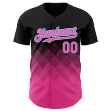 Загрузить изображение в средство просмотра галереи, Custom Black Pink-Light Blue 3D Pattern Design Gradient Square Shapes Authentic Baseball Jersey