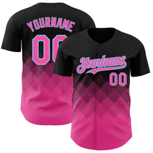 Загрузить изображение в средство просмотра галереи, Custom Black Pink-Light Blue 3D Pattern Design Gradient Square Shapes Authentic Baseball Jersey