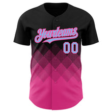 Загрузить изображение в средство просмотра галереи, Custom Black Light Blue-Pink 3D Pattern Design Gradient Square Shapes Authentic Baseball Jersey