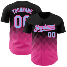 Загрузить изображение в средство просмотра галереи, Custom Black Light Blue-Pink 3D Pattern Design Gradient Square Shapes Authentic Baseball Jersey