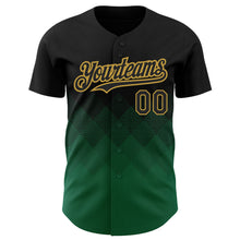Загрузить изображение в средство просмотра галереи, Custom Black Kelly Green-Old Gold 3D Pattern Design Gradient Square Shapes Authentic Baseball Jersey