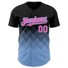 Загрузить изображение в средство просмотра галереи, Custom Black Pink-Light Blue 3D Pattern Design Gradient Square Shapes Authentic Baseball Jersey