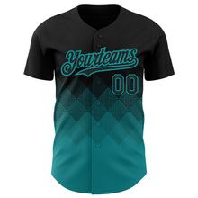 Загрузить изображение в средство просмотра галереи, Custom Black Teal 3D Pattern Design Gradient Square Shapes Authentic Baseball Jersey