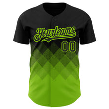 Загрузить изображение в средство просмотра галереи, Custom Black Neon Green 3D Pattern Design Gradient Square Shapes Authentic Baseball Jersey
