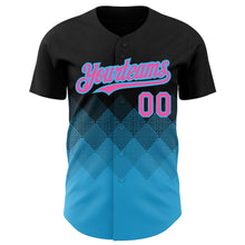 Загрузить изображение в средство просмотра галереи, Custom Black Pink-Sky Blue 3D Pattern Design Gradient Square Shapes Authentic Baseball Jersey