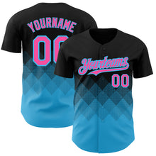 Загрузить изображение в средство просмотра галереи, Custom Black Pink-Sky Blue 3D Pattern Design Gradient Square Shapes Authentic Baseball Jersey