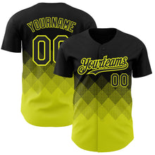 Charger l'image dans la galerie, Custom Black Neon Yellow 3D Pattern Design Gradient Square Shapes Authentic Baseball Jersey