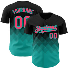 Charger l'image dans la galerie, Custom Black Neon Pink-Aqua 3D Pattern Design Gradient Square Shapes Authentic Baseball Jersey