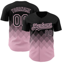 Загрузить изображение в средство просмотра галереи, Custom Black Light Pink 3D Pattern Design Gradient Square Shapes Authentic Baseball Jersey