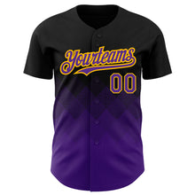 Загрузить изображение в средство просмотра галереи, Custom Black Purple-Gold 3D Pattern Design Gradient Square Shapes Authentic Baseball Jersey