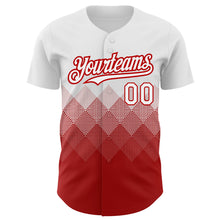 Загрузить изображение в средство просмотра галереи, Custom White Red 3D Pattern Design Gradient Square Shapes Authentic Baseball Jersey