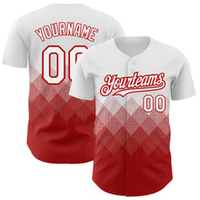 Загрузить изображение в средство просмотра галереи, Custom White Red 3D Pattern Design Gradient Square Shapes Authentic Baseball Jersey
