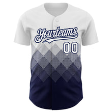 Загрузить изображение в средство просмотра галереи, Custom White Navy 3D Pattern Design Gradient Square Shapes Authentic Baseball Jersey