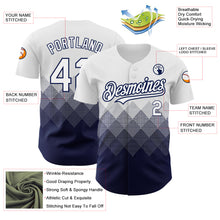 Загрузить изображение в средство просмотра галереи, Custom White Navy 3D Pattern Design Gradient Square Shapes Authentic Baseball Jersey