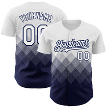Загрузить изображение в средство просмотра галереи, Custom White Navy 3D Pattern Design Gradient Square Shapes Authentic Baseball Jersey