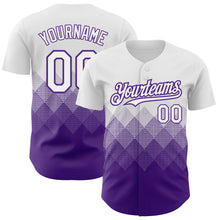 Charger l'image dans la galerie, Custom White Purple 3D Pattern Design Gradient Square Shapes Authentic Baseball Jersey