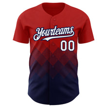 Загрузить изображение в средство просмотра галереи, Custom Red White-Navy 3D Pattern Design Gradient Square Shapes Authentic Baseball Jersey