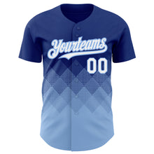 Загрузить изображение в средство просмотра галереи, Custom Royal White-Light Blue 3D Pattern Design Gradient Square Shapes Authentic Baseball Jersey