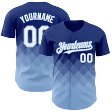 Загрузить изображение в средство просмотра галереи, Custom Royal White-Light Blue 3D Pattern Design Gradient Square Shapes Authentic Baseball Jersey
