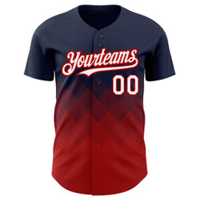 Charger l'image dans la galerie, Custom Navy White-Red 3D Pattern Design Gradient Square Shapes Authentic Baseball Jersey