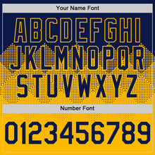 Charger l'image dans la galerie, Custom Navy Gold 3D Pattern Design Gradient Square Shapes Authentic Baseball Jersey