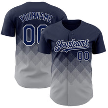 Загрузить изображение в средство просмотра галереи, Custom Navy Gray 3D Pattern Design Gradient Square Shapes Authentic Baseball Jersey