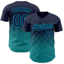 Charger l'image dans la galerie, Custom Navy Teal 3D Pattern Design Gradient Square Shapes Authentic Baseball Jersey
