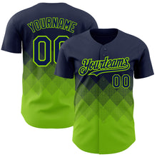 Load image into Gallery viewer, Custom Navy Neon Green 3D Pattern Design Gradient Square Shapes Authentic Baseball Jersey