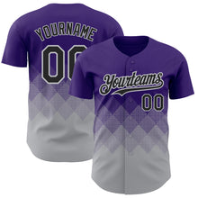 Загрузить изображение в средство просмотра галереи, Custom Purple Black-Gray 3D Pattern Design Gradient Square Shapes Authentic Baseball Jersey