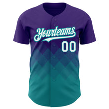 Charger l'image dans la galerie, Custom Purple White-Teal 3D Pattern Design Gradient Square Shapes Authentic Baseball Jersey
