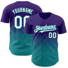 Charger l'image dans la galerie, Custom Purple White-Teal 3D Pattern Design Gradient Square Shapes Authentic Baseball Jersey