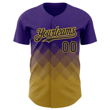Загрузить изображение в средство просмотра галереи, Custom Purple Black-Old Gold 3D Pattern Design Gradient Square Shapes Authentic Baseball Jersey