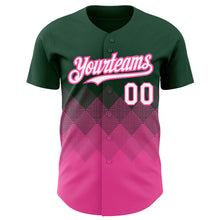 Загрузить изображение в средство просмотра галереи, Custom Green White-Pink 3D Pattern Design Gradient Square Shapes Authentic Baseball Jersey