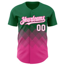 Загрузить изображение в средство просмотра галереи, Custom Kelly Green White-Pink 3D Pattern Design Gradient Square Shapes Authentic Baseball Jersey