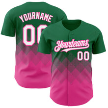 Загрузить изображение в средство просмотра галереи, Custom Kelly Green White-Pink 3D Pattern Design Gradient Square Shapes Authentic Baseball Jersey