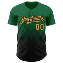 Laden Sie das Bild in den Galerie-Viewer, Custom Kelly Green Old Gold-Black 3D Pattern Design Gradient Square Shapes Authentic Baseball Jersey