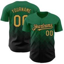 Laden Sie das Bild in den Galerie-Viewer, Custom Kelly Green Old Gold-Black 3D Pattern Design Gradient Square Shapes Authentic Baseball Jersey
