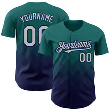 Загрузить изображение в средство просмотра галереи, Custom Teal Gray-Navy 3D Pattern Design Gradient Square Shapes Authentic Baseball Jersey