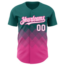 Charger l'image dans la galerie, Custom Teal White-Pink 3D Pattern Design Gradient Square Shapes Authentic Baseball Jersey
