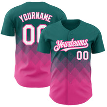Charger l'image dans la galerie, Custom Teal White-Pink 3D Pattern Design Gradient Square Shapes Authentic Baseball Jersey