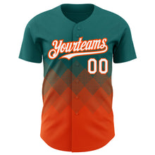 Загрузить изображение в средство просмотра галереи, Custom Teal White-Orange 3D Pattern Design Gradient Square Shapes Authentic Baseball Jersey