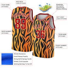Load image into Gallery viewer, Custom Gold Red-Black 3D Pattern Design Tiger Prints Authentic Basketball Jersey