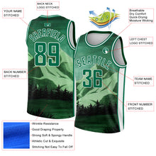 Загрузить изображение в средство просмотра галереи, Custom Kelly Green White 3D Pattern Design Natural Landscape Watercolor Style Authentic Basketball Jersey