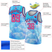 Charger l'image dans la galerie, Custom Sky Blue Pink-Black 3D Pattern Design Sky With Clouds Watercolor Style Authentic Basketball Jersey