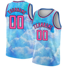 Charger l'image dans la galerie, Custom Sky Blue Pink-Black 3D Pattern Design Sky With Clouds Watercolor Style Authentic Basketball Jersey