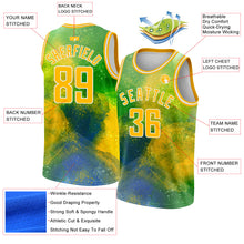 Загрузить изображение в средство просмотра галереи, Custom Neon Green Gold-White 3D Pattern Design Abstract Psychedelic Liquid Authentic Basketball Jersey